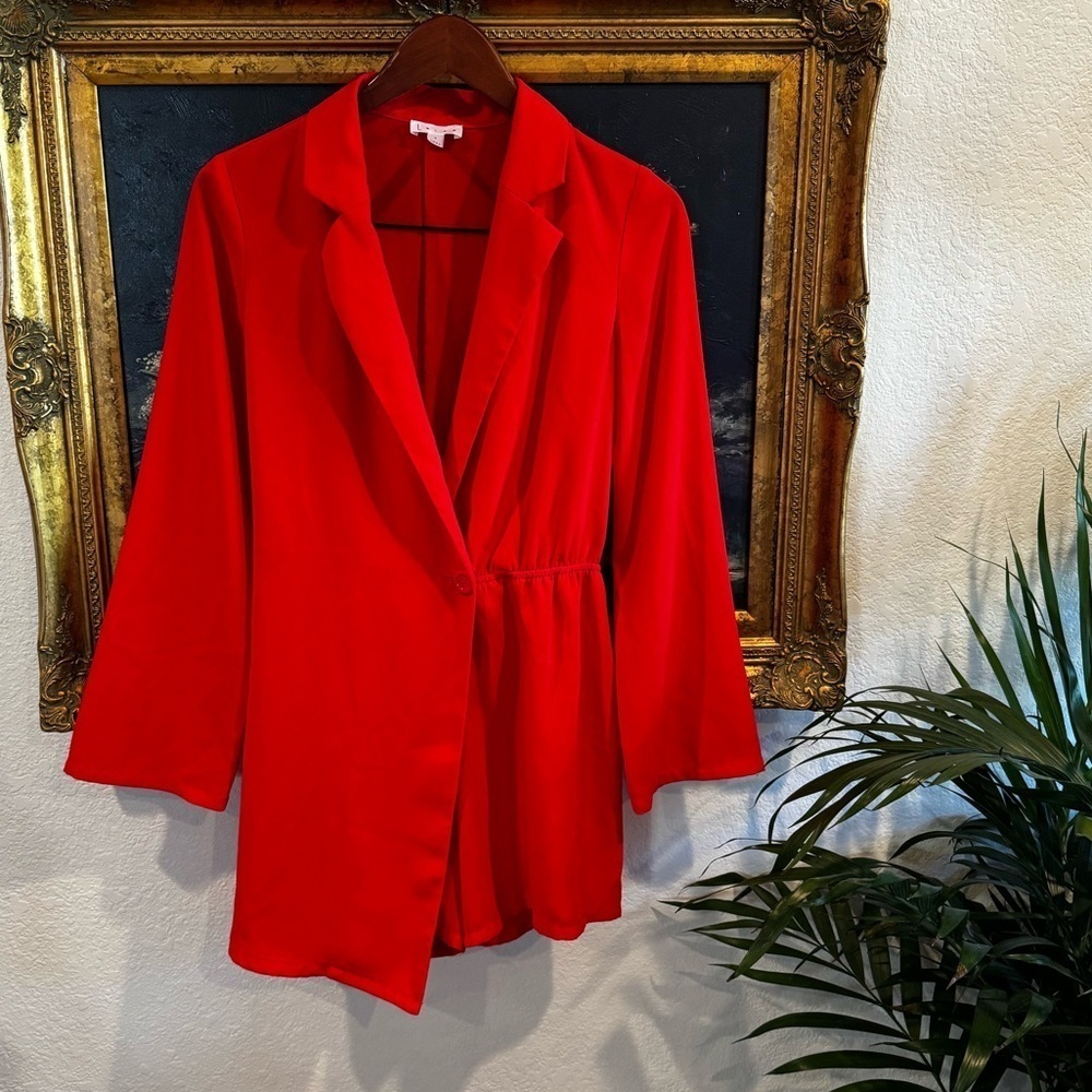 Leith Red Asymmetric Wrap Mini Dress Romper Blazer Cocktail Date Night Party S